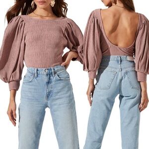 NEW ASTR Scoop Back Drape Half Sleeve Bodysuit‎ Mauve Size Small Thong Purple S